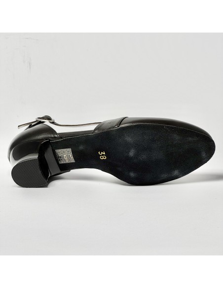 Scarpa da ballo donna ballo da sala liscio standard pelle nero suola bufalo tacco 30 largo