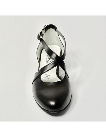 Scarpa da ballo donna ballo da sala liscio standard pelle nero suola bufalo tacco 30 largo