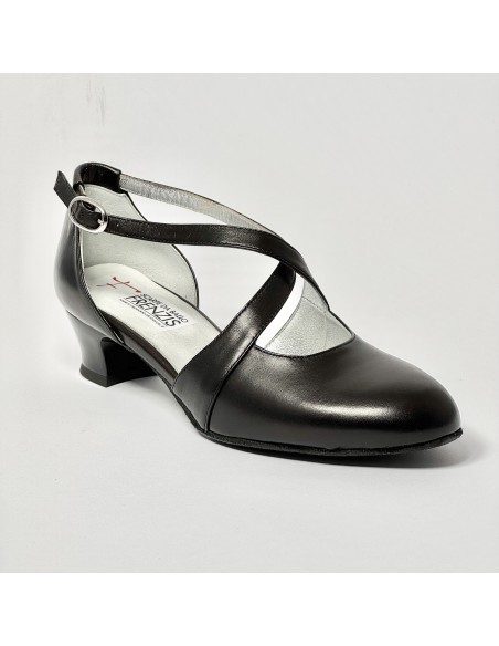 Scarpa da ballo donna ballo da sala liscio standard pelle nero suola bufalo tacco 30 largo
