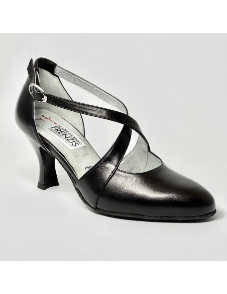 Scarpa da ballo donna ballo da sala liscio standard pelle nero suola bufalo tacco 70 rocchetto