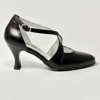 Scarpa da ballo donna ballo da sala liscio standard pelle nero suola bufalo tacco 70 rocchetto