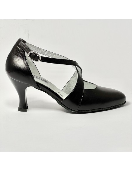 Scarpa da ballo donna ballo da sala liscio standard pelle nero suola bufalo tacco 70 rocchetto