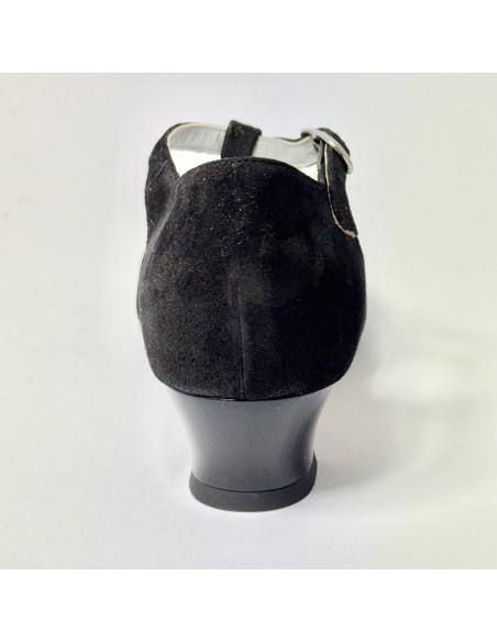 Scarpa da ballo donna liscio da sala standard punta chiusa nabuk polvere nero suola cuoio tacco 30 rocchetto