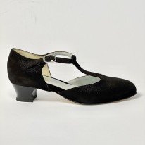 Scarpa da ballo donna liscio da sala standard punta chiusa nabuk polvere nero suola cuoio tacco 30 rocchetto