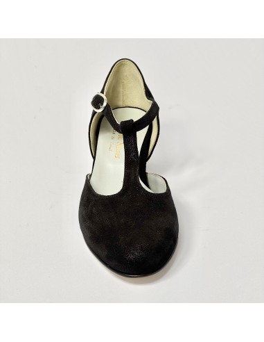 Scarpa da ballo donna liscio da sala standard punta chiusa nabuk polvere nero suola cuoio tacco 30 rocchetto