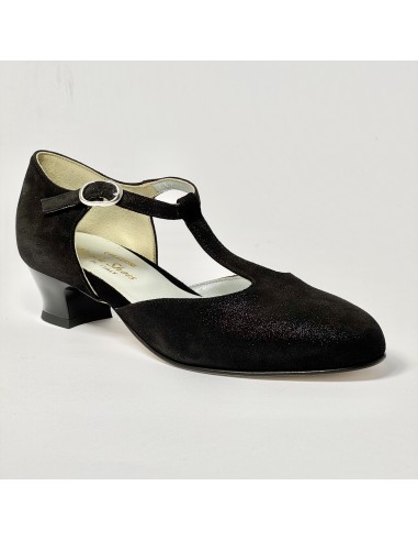 Scarpa da ballo donna liscio da sala standard punta chiusa nabuk polvere nero suola cuoio tacco 30 rocchetto