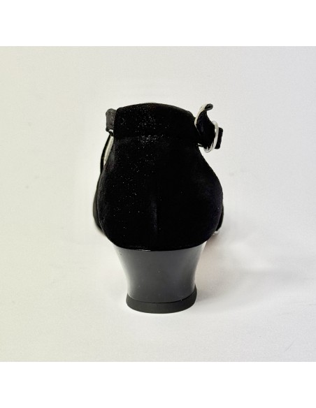 Scarpa da ballo donna liscio da sala standard punta chiusa nabuk polvere nero suola cuoio tacco 30 largo