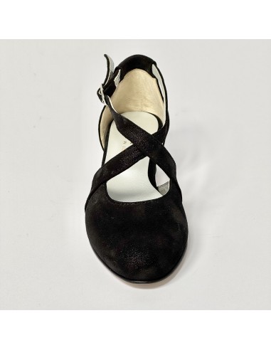 Scarpa da ballo donna liscio da sala standard punta chiusa nabuk polvere nero suola cuoio tacco 30 largo
