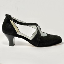 Scarpa da ballo donna liscio da sala standard punta chiusa cinturini incrociati nabuk polvere nero suola cuoio tacco 50