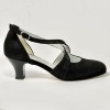 Scarpa da ballo donna liscio da sala standard punta chiusa cinturini incrociati nabuk polvere nero suola cuoio tacco 50