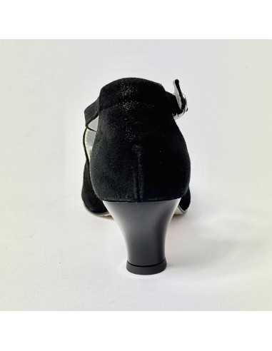 Scarpa da ballo donna liscio da sala standard punta chiusa cinturini incrociati nabuk polvere nero suola cuoio tacco 50