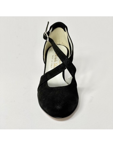 Scarpa da ballo donna liscio da sala standard punta chiusa cinturini incrociati nabuk polvere nero suola cuoio tacco 50