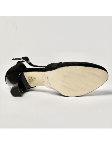 Scarpa da ballo donna liscio da sala standard punta chiusa cinturini incrociati nabuk polvere nero suola cuoio tacco 50