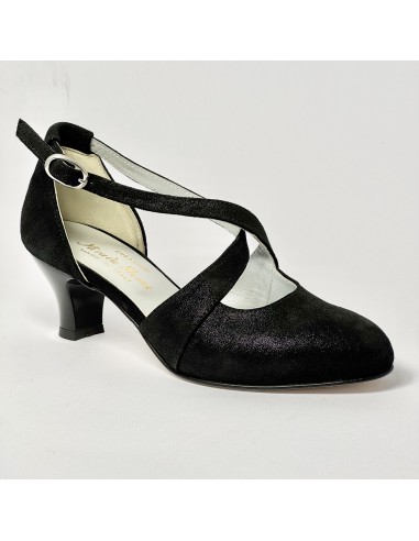Scarpa da ballo donna liscio da sala standard punta chiusa cinturini incrociati nabuk polvere nero suola cuoio tacco 50