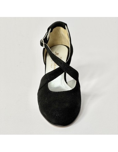 Scarpa da ballo donna liscio da sala punta chiusa nabuk polvere nero suola cuoio tacco 70 rocchetto