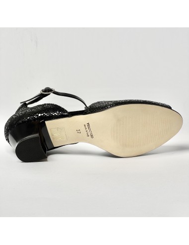 Scarpa da ballo donna latino liscio spuntata nabuk stampato nero vernice nero suola cuoio tacco 30 largo