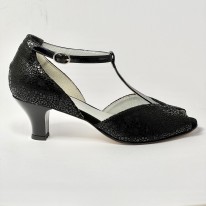 Scarpa da ballo donna latino liscio spuntata nabuk stampato nero vernice nero suola cuoio tacco 50