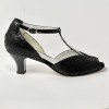 Scarpa da ballo donna latino liscio spuntata nabuk stampato nero vernice nero suola cuoio tacco 50