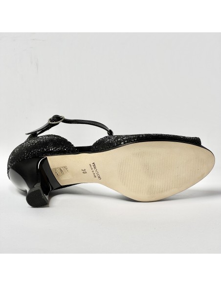Scarpa da ballo donna latino liscio spuntata nabuk stampato nero vernice nero suola cuoio tacco 50