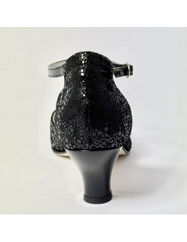 Scarpa da ballo donna latino liscio spuntata nabuk stampato nero vernice nero suola cuoio tacco 50