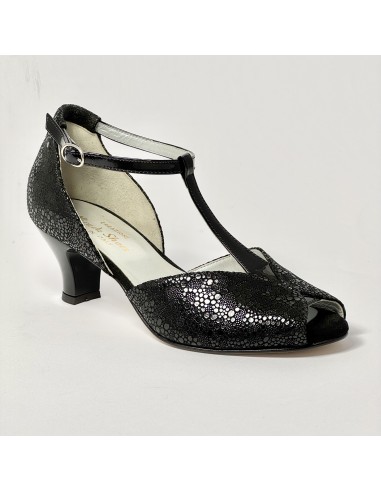Scarpa da ballo donna latino liscio spuntata nabuk stampato nero vernice nero suola cuoio tacco 50