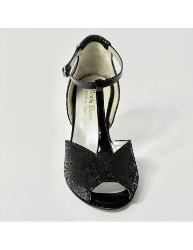 Scarpa da ballo donna latino liscio spuntata nabuk stampato nero vernice nero suola cuoio tacco 70 rocchetto