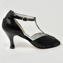Scarpa da ballo donna latino liscio spuntata nabuk stampato nero vernice nero suola cuoio tacco 70 rocchetto