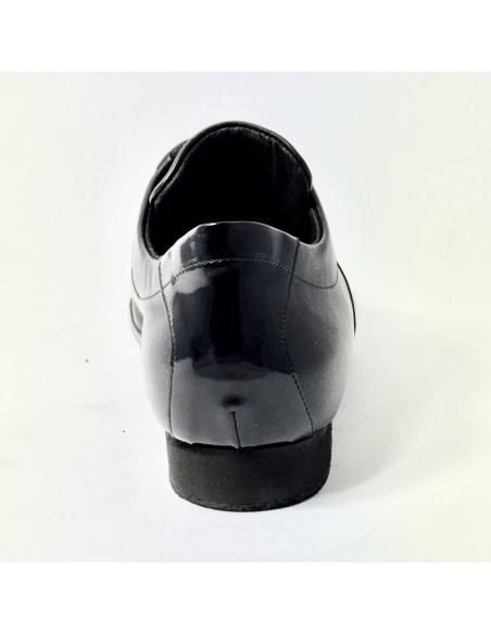 Sneakers da ballo uomo latino liscio tango pelle vernice nero zeppa gomma micro 2 cm suola bufalo