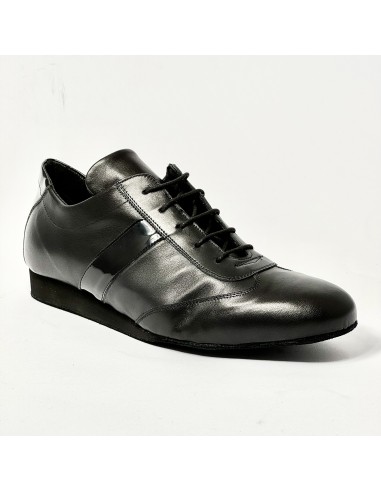 Sneakers da ballo uomo latino liscio tango pelle vernice nero zeppa gomma micro 2 cm suola bufalo