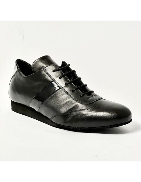Sneakers da ballo uomo latino liscio tango pelle vernice nero zeppa gomma micro 2 cm suola bufalo