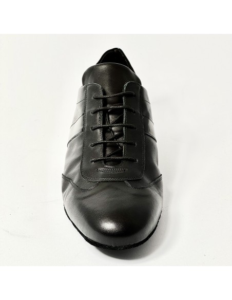 Sneakers da ballo uomo latino liscio tango pelle vernice nero zeppa gomma micro 2 cm suola bufalo