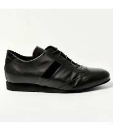 Sneakers da ballo uomo latino liscio tango pelle vernice nero zeppa gomma micro 2 cm suola bufalo