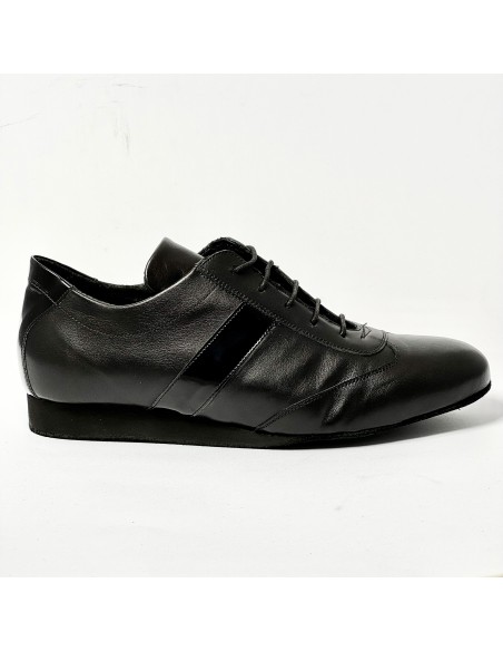 Sneakers da ballo uomo latino liscio tango pelle vernice nero zeppa gomma micro 2 cm suola bufalo