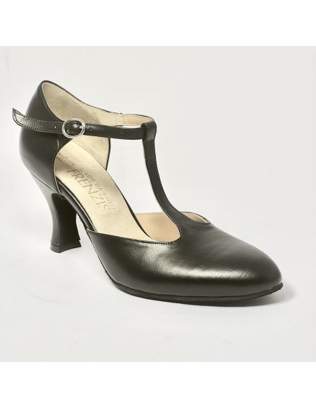 Scarpa da ballo donna liscio da sala standard punta chiusa pelle nero suola bufalo tacco 70 rocchetto