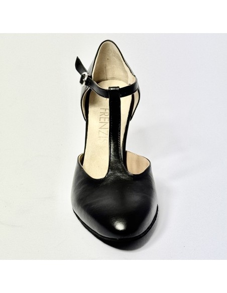 Scarpa da ballo donna liscio da sala standard punta chiusa pelle nero suola bufalo tacco 70 rocchetto