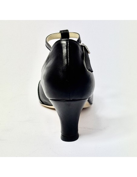 Scarpa da ballo donna liscio da sala standard punta chiusa pelle nero suola cuoio tacco 50