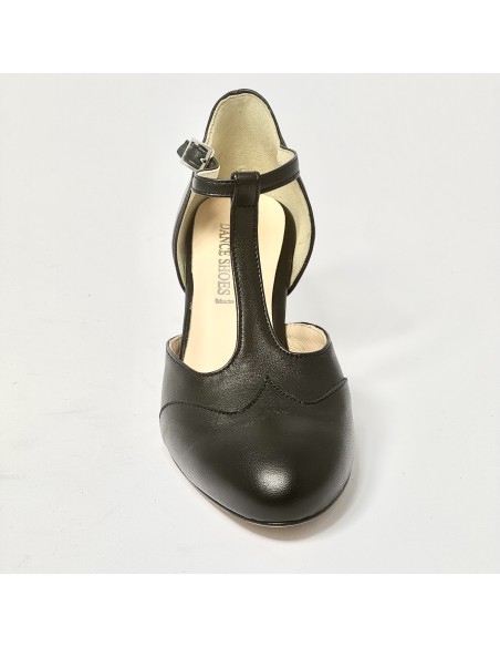 Scarpa da ballo donna liscio da sala standard punta chiusa pelle nero suola cuoio tacco 50