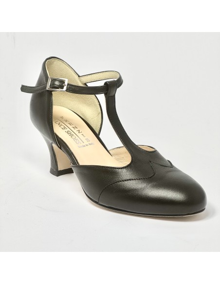 Scarpa da ballo donna liscio da sala standard punta chiusa pelle nero suola cuoio tacco 50