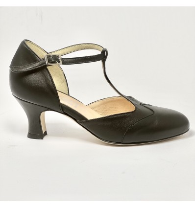 Scarpa da ballo donna liscio da sala standard punta chiusa pelle nero suola cuoio tacco 50