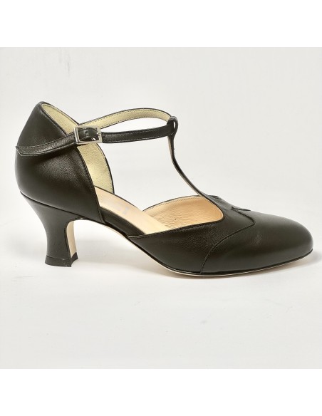 Scarpa da ballo donna liscio da sala standard punta chiusa pelle nero suola cuoio tacco 50