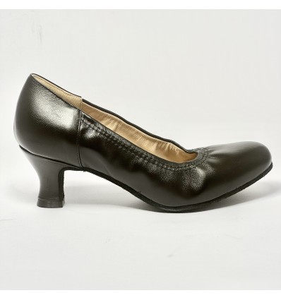 Scarpa da ballo donna liscio da sala standard punta chiusa pelle nero suola bufalo tacco 50 rocchetto