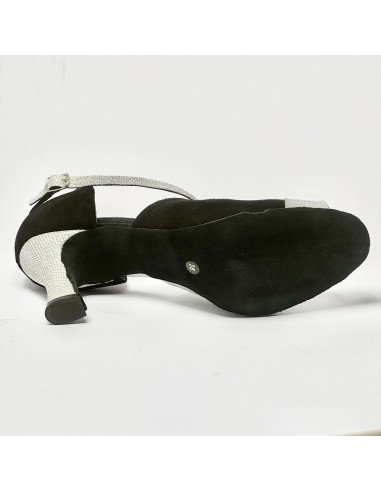 Scarpa da ballo donna latino americano liscio da sala camoscio nero luminor argento suola bufalo tacco 70 rocchetto