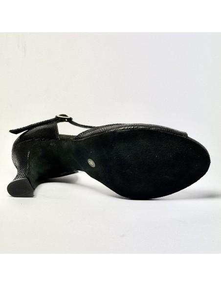 Scarpa da ballo donna latino americano liscio da sala punta chiusa nabuk lucertolina nero suola bufalo tacco 70 rocchetto