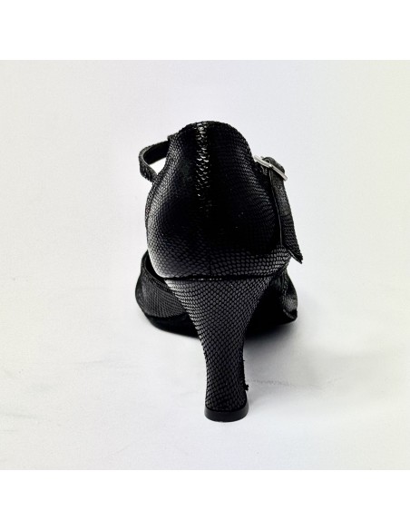Scarpa da ballo donna latino americano liscio da sala punta chiusa nabuk lucertolina nero suola bufalo tacco 70 rocchetto