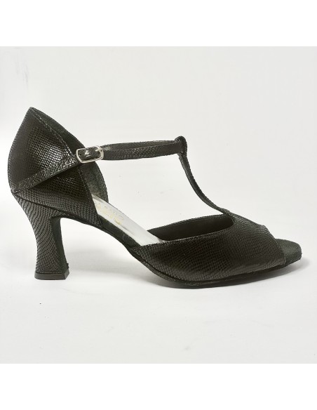 Scarpa da ballo donna latino americano liscio da sala punta chiusa nabuk lucertolina nero suola bufalo tacco 70 rocchetto