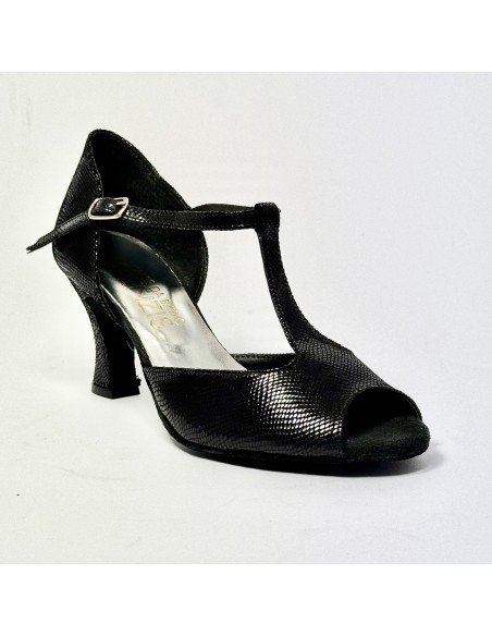 Scarpa da ballo donna latino americano liscio da sala punta chiusa nabuk lucertolina nero suola bufalo tacco 70 rocchetto
