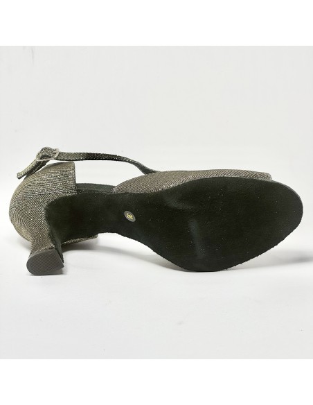 Scarpa da ballo donna latino americano liscio da sala tessuto galassia bronzo suola bufalo tacco 70 rocchetto