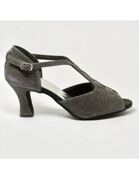 Scarpa da ballo donna latino americano liscio da sala tessuto galassia bronzo suola bufalo tacco 70 rocchetto