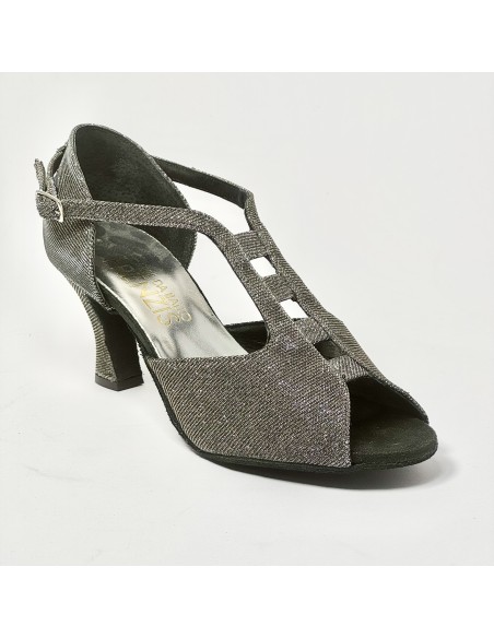 Scarpa da ballo donna latino americano liscio da sala tessuto galassia bronzo suola bufalo tacco 70 rocchetto