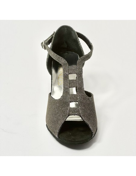 Scarpa da ballo donna latino americano liscio da sala tessuto galassia bronzo suola bufalo tacco 70 rocchetto